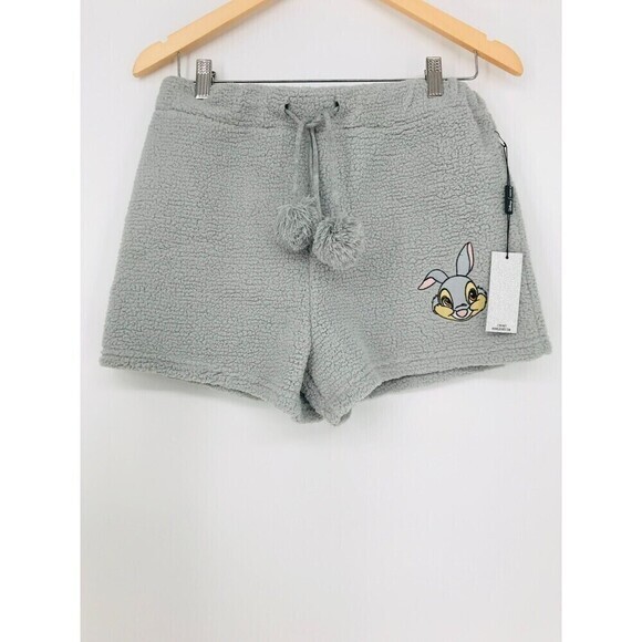 Forever 21 x Disney Pajama Shorts Faux Shearling Size M Gray Bambi - Picture 7 of 11